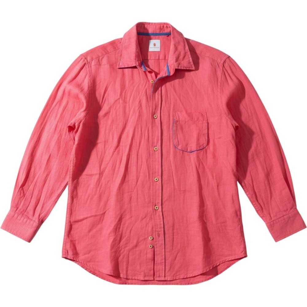 Martin Dingman Mens Linen Button Down Shirt Coral Pink Long Sleeve Size Large